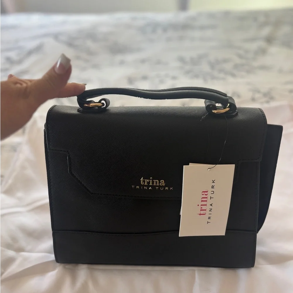 Sleek Sophisticated‎ Trina Turk Black Handbag or Crossbody with Gold Hardware